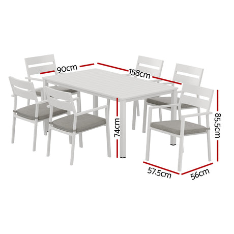 Gardeon 7 Piece Outdoor Aluminium Dining Set Table and Chairs White — Allure Home Collections