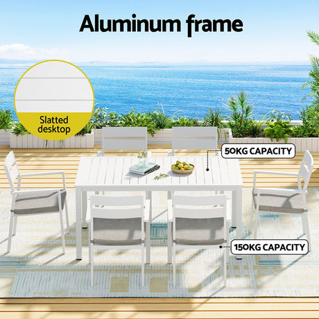Gardeon 7 Piece Outdoor Aluminium Dining Set Table and Chairs White — Allure Home Collections