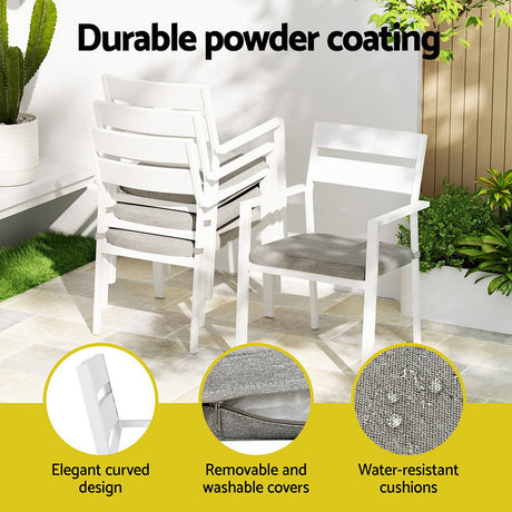 Gardeon 7 Piece Outdoor Aluminium Dining Set Table and Chairs White — Allure Home Collections