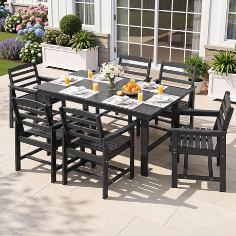 7 Piece HDPE Outdoor Dining Set in Black