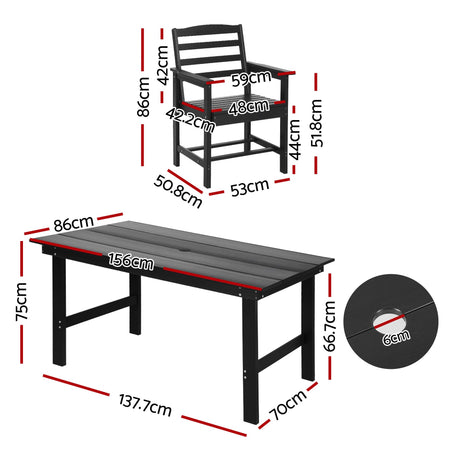 7 Piece HDPE Outdoor Dining Set in Black