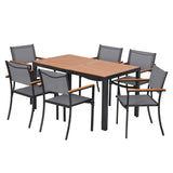 WPC slatted outdoor dining tabletop with umbrella hole
