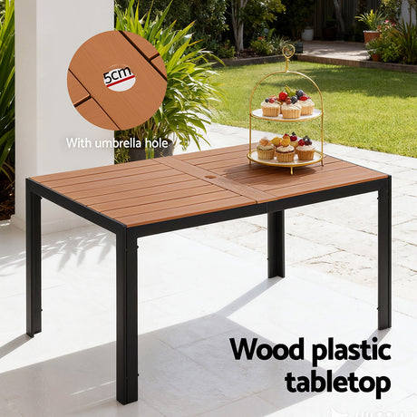 Textilene outdoor dining chairs around a WPC table