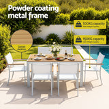 7 Piece Outdoor Dining Set, White, Slatted Table with Parasol Hole, view 4