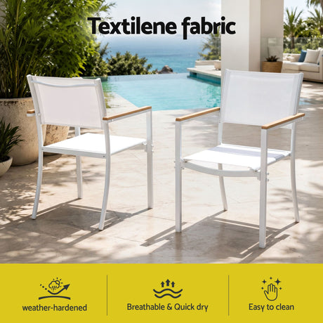 7 Piece Outdoor Dining Set, White, Slatted Table with Parasol Hole, view 5