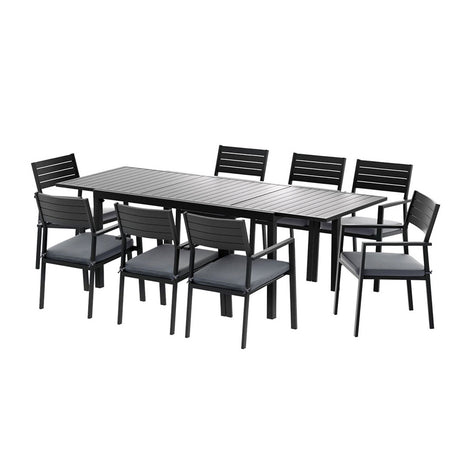 9 Piece Extendable Aluminium Outdoor Dining Set in Black
