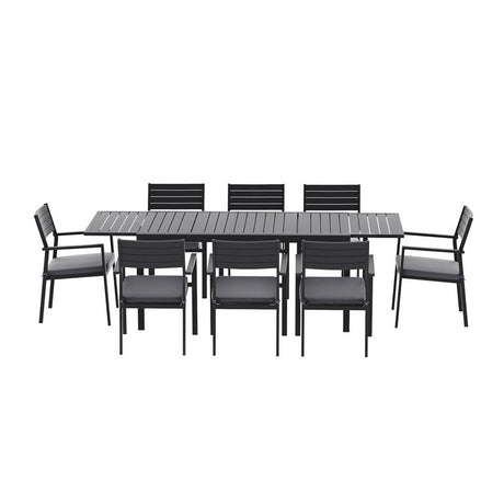 9 Piece Extendable Aluminium Outdoor Dining Set in Black