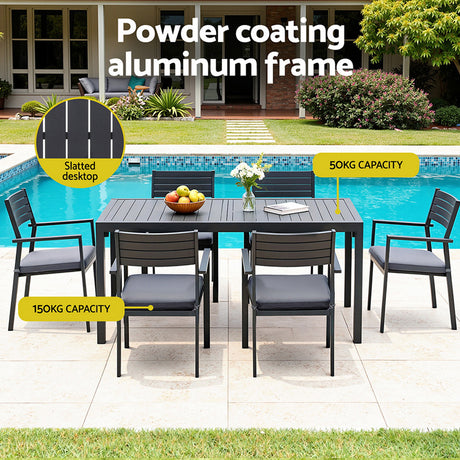 9 Piece Extendable Aluminium Outdoor Dining Set in Black
