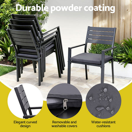 9 Piece Extendable Aluminium Outdoor Dining Set in Black