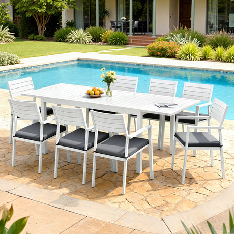 9 Piece Extendable Aluminium Outdoor Dining Set in White