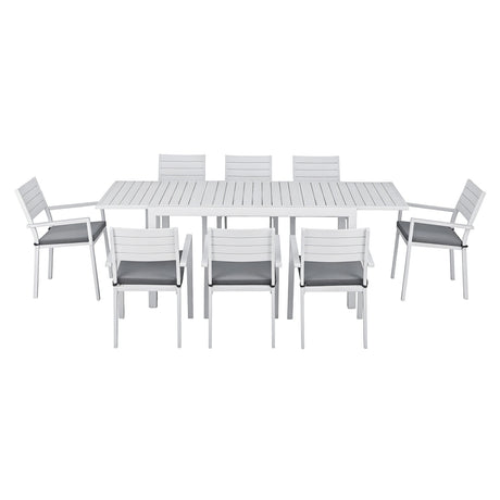 9 Piece Extendable Aluminium Outdoor Dining Set in White