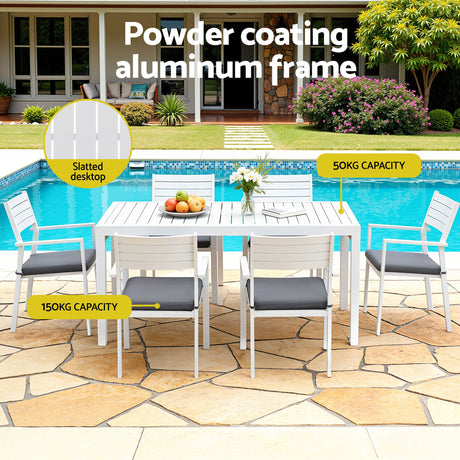 9 Piece Extendable Aluminium Outdoor Dining Set in White