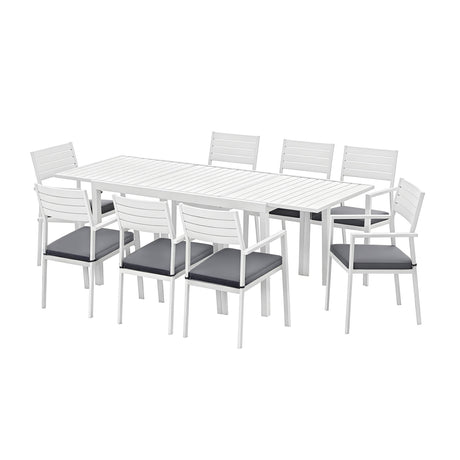 9 Piece Extendable Aluminium Outdoor Dining Set in White
