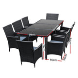 Gardeon 9 Piece Outdoor Wicker Lounge Dining Set Black — Allure Home Collections