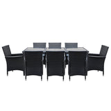 Gardeon 9 Piece Outdoor Wicker Lounge Dining Set Black — Allure Home Collections
