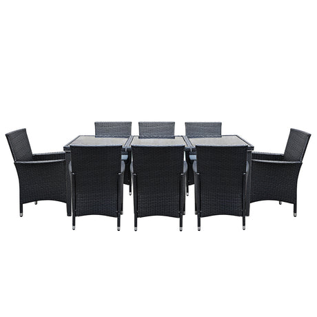 Gardeon 9 Piece Outdoor Wicker Lounge Dining Set Black — Allure Home Collections