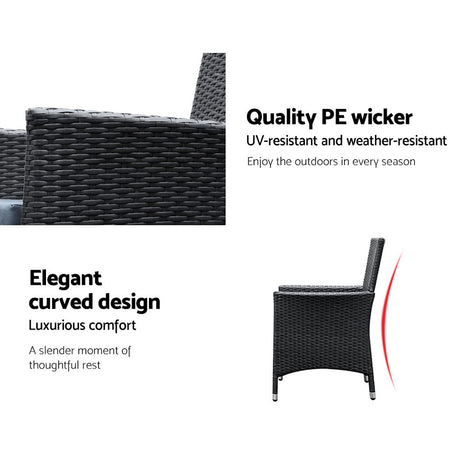 Gardeon 9 Piece Outdoor Wicker Lounge Dining Set Black — Allure Home Collections