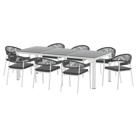Gardeon 9 Piece Outdoor Steel Dining Set Table and Chairs White 8 Seater — Allure Home Collections