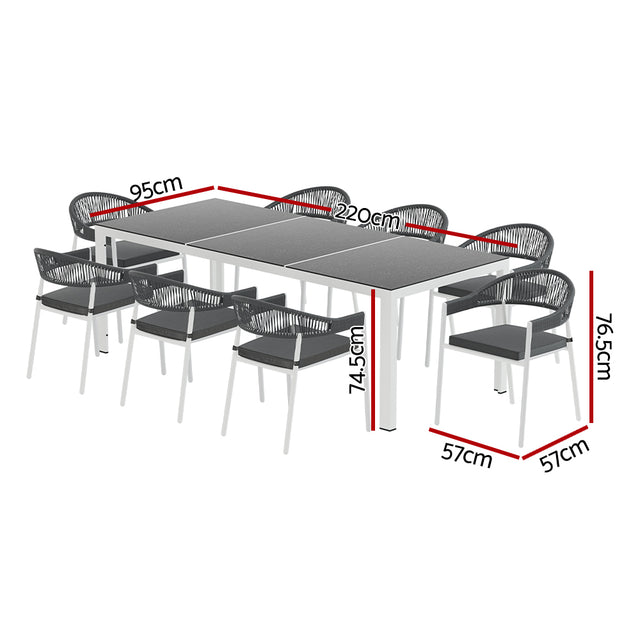 Gardeon 9 Piece Outdoor Steel Dining Set Table and Chairs White 8 Seater — Allure Home Collections