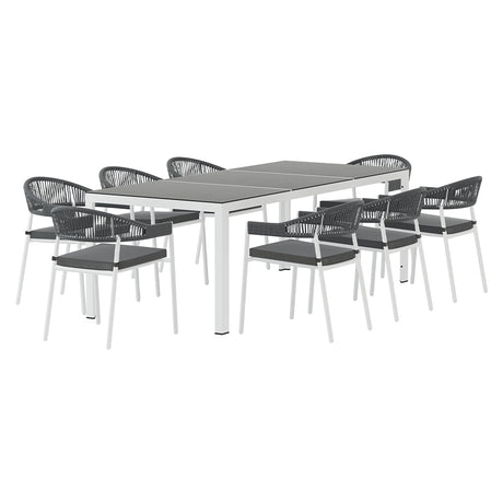 Gardeon 9 Piece Outdoor Steel Dining Set Table and Chairs White 8 Seater — Allure Home Collections