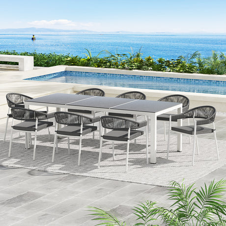 9 Piece Rope and Steel Outdoor Dining Set in White