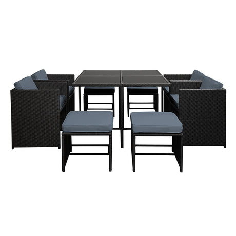 Gardeon 9 Piece Outdoor Wicker Dining Set Table and Chairs Black — Allure Home Collections