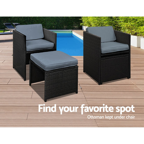 Gardeon 9 Piece Outdoor Wicker Dining Set Table and Chairs Black — Allure Home Collections