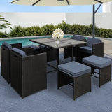 Gardeon 9 Piece Outdoor Wicker Dining Set Table and Chairs Black — Allure Home Collections