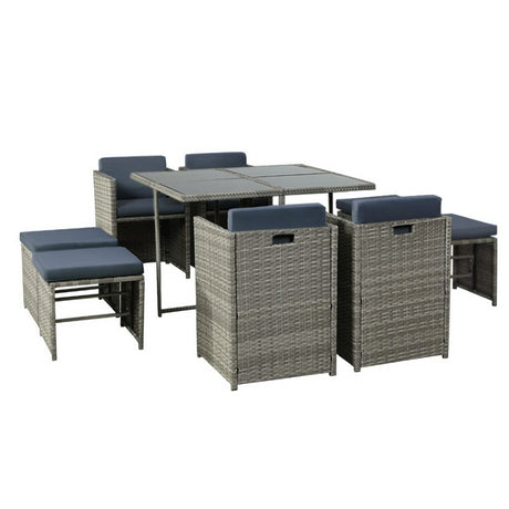 Gardeon 9 Piece Outdoor Wicker Dining Set 8 Seater Grey — Allure Home Collections