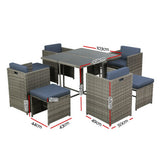 Gardeon 9 Piece Outdoor Wicker Dining Set 8 Seater Grey — Allure Home Collections