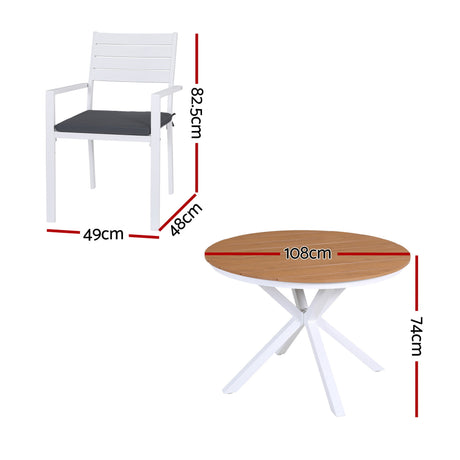 Aluminium outdoor dining table with natural WPC slatted tabletop