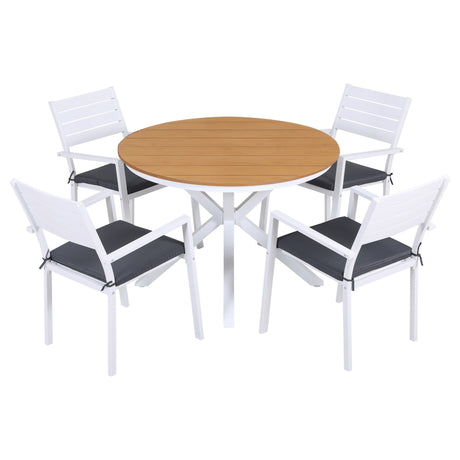 5 piece aluminium and WPC outdoor dining set in natural and white