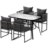 Gardeon 5 Piece Outdoor Rope Dining Set Table and Chairs Black — Allure Home Collections