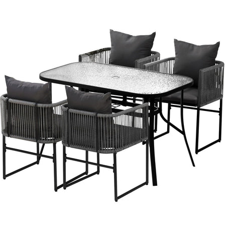 Gardeon 5 Piece Outdoor Rope Dining Set Table and Chairs Black — Allure Home Collections