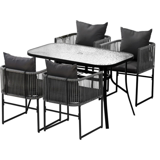 Gardeon 5 Piece Outdoor Rope Dining Set Table and Chairs Black — Allure Home Collections