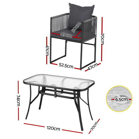 Gardeon 5 Piece Outdoor Rope Dining Set Table and Chairs Black — Allure Home Collections