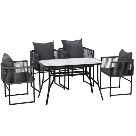 Gardeon 5 Piece Outdoor Rope Dining Set Table and Chairs Black — Allure Home Collections