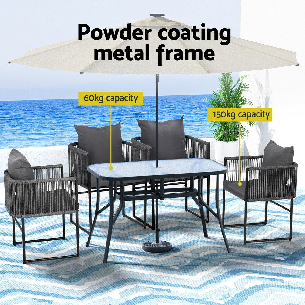 Gardeon 5 Piece Outdoor Rope Dining Set Table and Chairs Black — Allure Home Collections