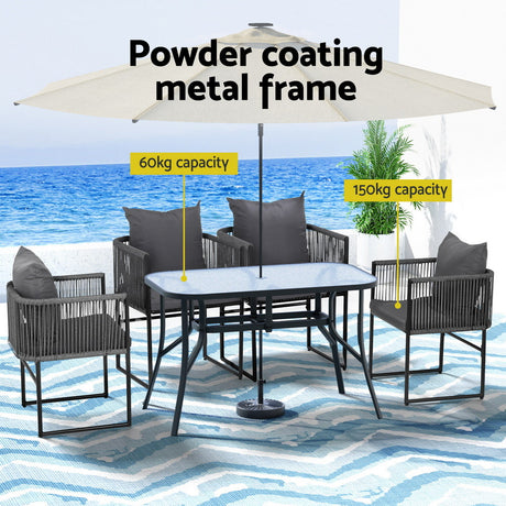 Gardeon 5 Piece Outdoor Rope Dining Set Table and Chairs Black — Allure Home Collections