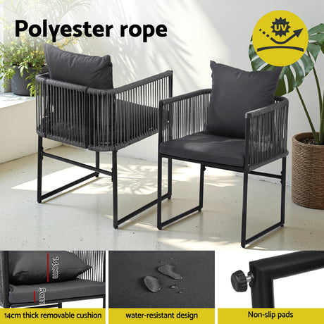 Gardeon 5 Piece Outdoor Rope Dining Set Table and Chairs Black — Allure Home Collections