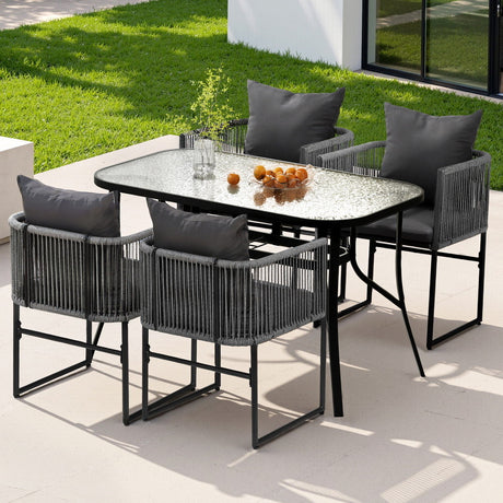 Gardeon 5 Piece Outdoor Rope Dining Set Table and Chairs Black — Allure Home Collections