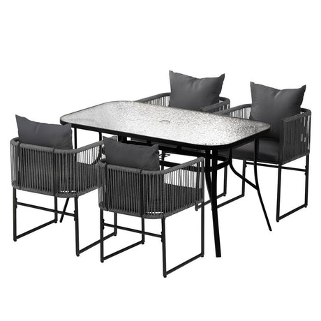 Gardeon 5 Piece Outdoor Dining Set Steel Table and Chairs Black — Allure Home Collections