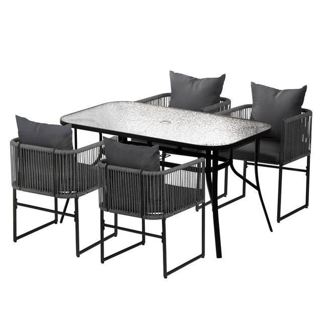 Gardeon 5 Piece Outdoor Dining Set Steel Table and Chairs Black — Allure Home Collections