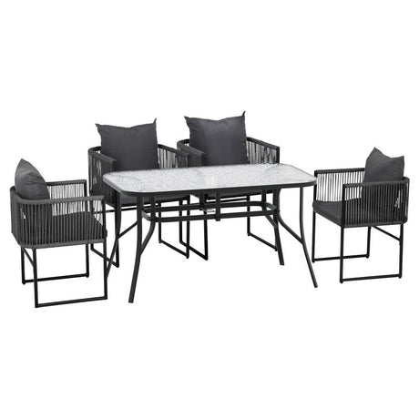 Paracombe 5 Piece Outdoor Dining Set, Black Rope and Glass