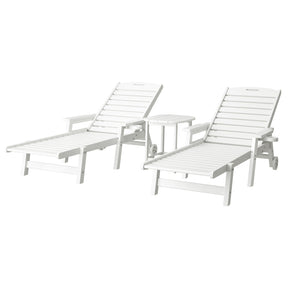 Guerilla Bay HDPE sun lounge set with two adjustable loungers and a side table poolside