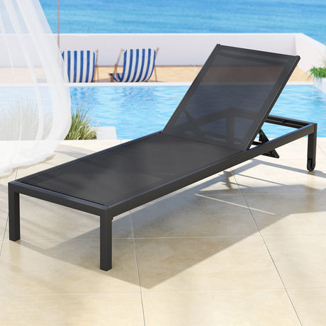 Parkwood black aluminium sun lounge in an outdoor setting