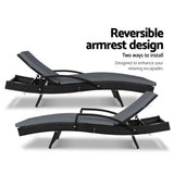 Gardeon 2 Piece Wicker Sun Lounge Beach Chair with Cushion Adjustable Black — Allure Home Collections