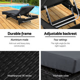 Gardeon 2 Piece Wicker Sun Lounge Beach Chair with Cushion Adjustable Black — Allure Home Collections