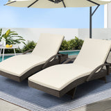 Gardeon 2 Piece Wicker Sun Lounge Beach Chair with Cushion Adjustable Grey Beige — Allure Home Collections