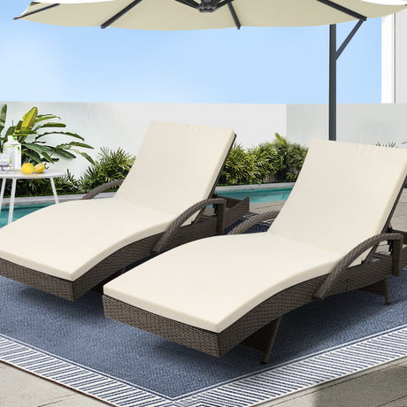Gardeon 2 Piece Wicker Sun Lounge Beach Chair with Cushion Adjustable Grey Beige — Allure Home Collections